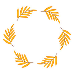 Vector round frame, a wreath of yellow autumn leaves on a white background.