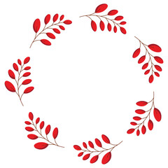Vector round frame, a wreath of red autumn leaves on a white background.