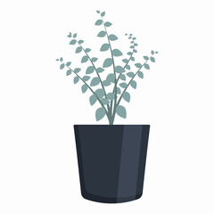 Vector illustration of a green houseplant, flower, in a blue pot on a white background.