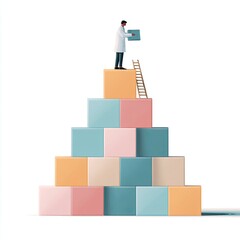 Man building a pyramid in minimalistic style