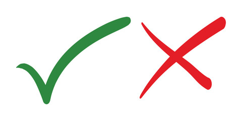 green tick and red cross massage box icons. check mark and cross mark massage icon box.