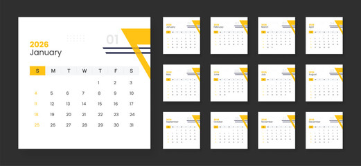 2026 modern classic calendar template. Week starts on Sunday. 2026 calendar in minimalist style