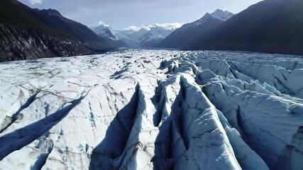 Majestic glacier ice field with mountains in the background. - Powered by Adobe