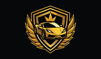 Obraz premium Golden heraldic shield with wings, a vintage vector illustration for a badge or emblem design