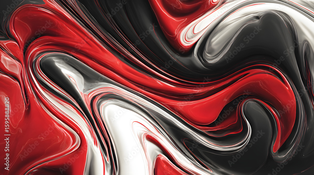 Poster dynamic colors in fluid form: a captivating abstract image showcases a mesmerizing flow of red, blac