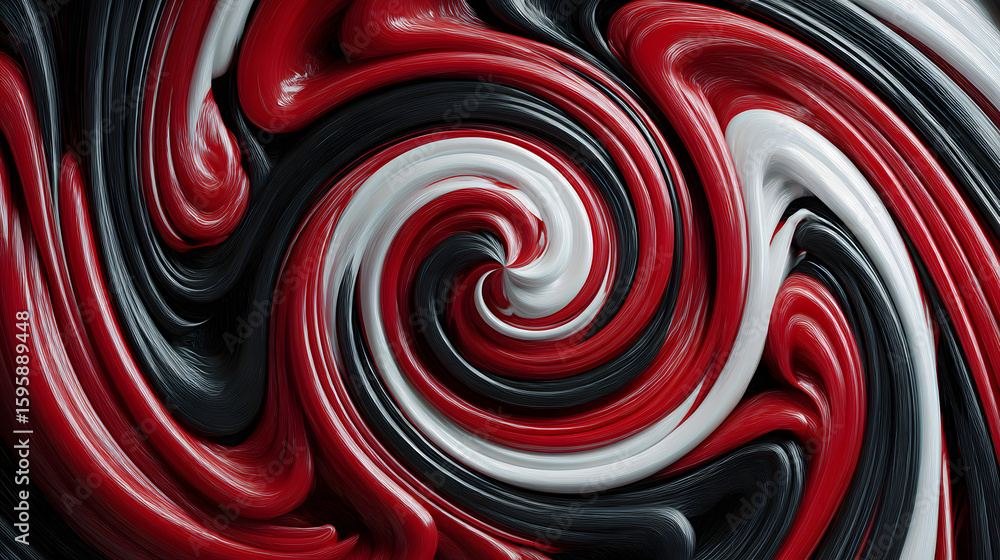 Poster abstract swirl of colors: an mesmerizing swirl of glossy red, black, and white creates a dynamic and