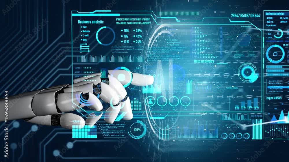 Poster ai artificial intelligence drives data analytics with predictive models, smart dashboards, and virtu