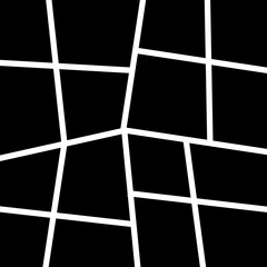Abstract geometric photo frame collage design with black squares and diamonds outlined in white, featuring a modern warped grid pattern ideal for minimalist image presentation or decorative overlay.