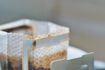 Extreme macro showing fine mesh coffee bag