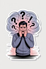 Confusion Concept Illustration of a Worried Man in Flat Design Die Cut Style Digital Art Environment Emotional Viewpoint