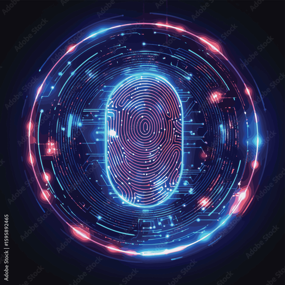 Poster fingerprint scan with digital hud circle