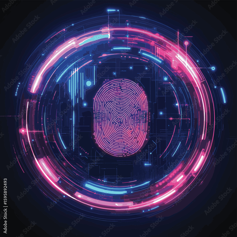 Poster fingerprint scan with digital hud circle
