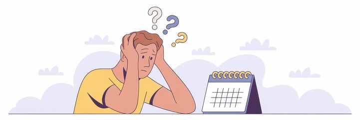 Frustrated Man Holding His Head Office Flat Design Illustration Cloudy Environment Side View Concept for Stress Management