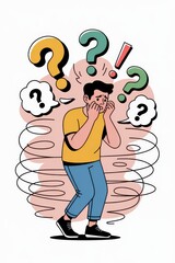 Worried Individual in Flat Design Concept Emotional Environment Illustrative Die Cut Style Urban Setting