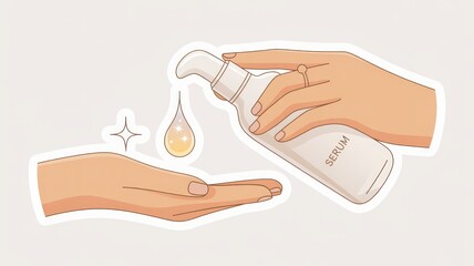 Flat Design Concept Illustration of a Hand Applying Serum Beauty Routine Clean Environment Soft Viewpoint Die Cut Style