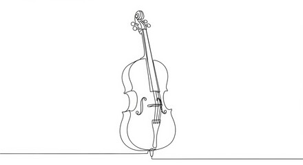 Fototapeta premium Elegant Cello Illustration: Single Line Drawing on White Background, Minimalist Art