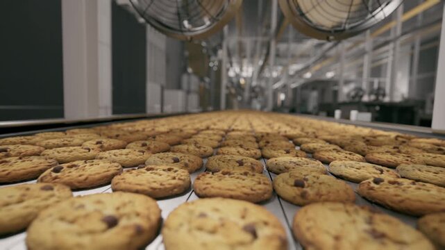 Automated Cookie Production Line In A Modern Food Factory