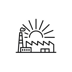 Naklejka premium Factory with smoke stack and sun rays in line art style