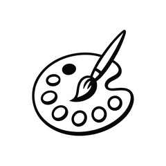 Black and white illustration of a paint palette and brush