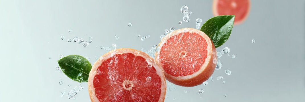 On a simple and healthy background, the natural crystalline salt complements the grapefruit slices beautifully, with abundant water content.