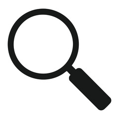 Black magnifying glass icon isolated on white background, symbol for search, zoom, inspection, and exploration in digital or physical contexts