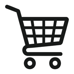 Black shopping cart icon isolated on white background, symbol for online shopping, retail store, and e-commerce transactions