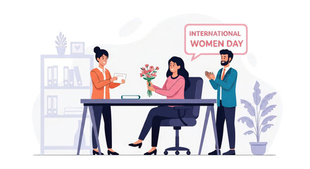 Detailed illustration related to international womens day celebration illustration, including elements like Plant, Gift, Black, Table.