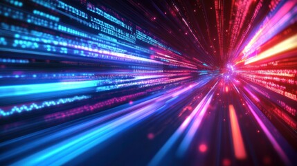 Digital Tunnel: A futuristic, glowing digital tunnel of data streams, representing rapid information flow and the interconnectedness of the modern technological landscape.