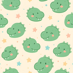 Seamless pattern with Dino in a cute and kawaii style