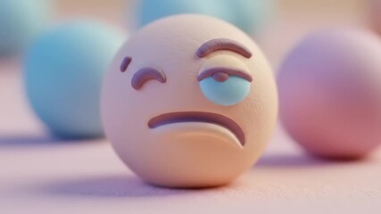 Colorful, expressive emoji character with a winking eye and frowning expression among pastel spheres - Powered by Adobe