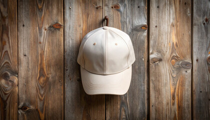 Baseball Cap on Wooden Shed Wall Mockup