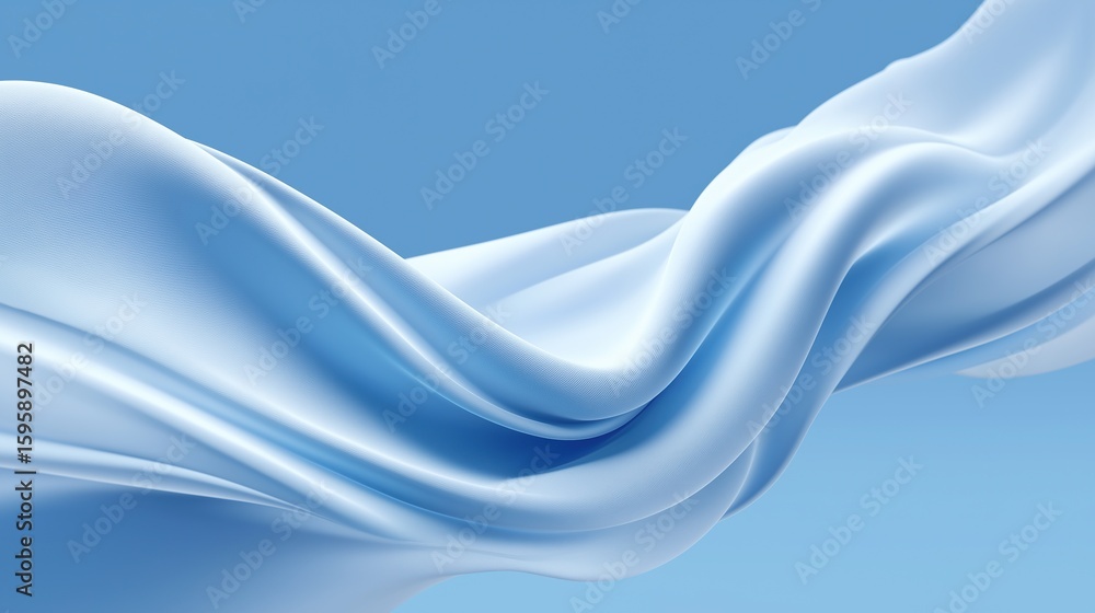 Aufkleber smooth curved white silk fabric floating on light blue background with soft gradient, elegant minima