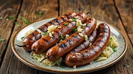 Sauerkraut and Sausage Platter - Appetizing Meal