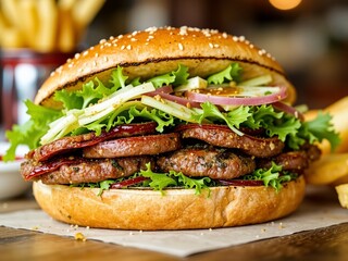 Savory Burger Sandwich with Pepperoni and Sausage - Tasty Lunch Option