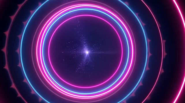 Vibrant neon light tunnel with glowing colorful rings and abstract cosmic background - Powered by Adobe