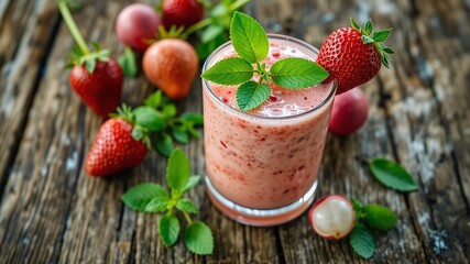 Summer Delight: Smoothie with Strawberries, Lychee, and Mint