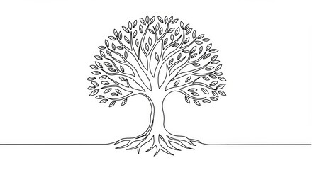 Elegant minimalist tree of life drawing rendered in a continuous black line