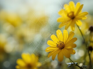 Yellow Flowers Entangled in a Web