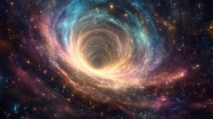 Celestial Vortex: A vibrant illustration of a captivating cosmic vortex swirling amidst a sea of stars and galaxies, inviting the observer into a mesmerizing journey through the boundless cosmos.