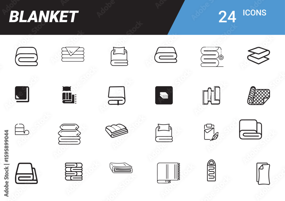 Poster blanket icon set: a comprehensive collection of graphic resources, presenting 24 distinct, easily sc