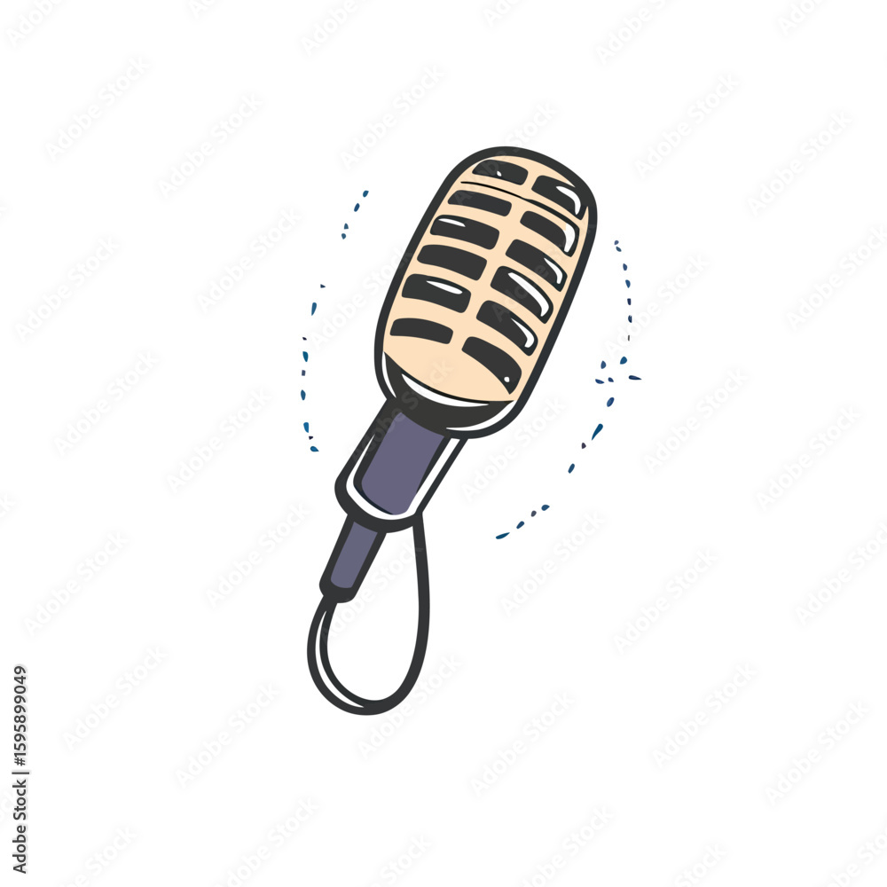 Poster hand drawn retro microphone sketch with cord isolated on white background simple doodle style vintag