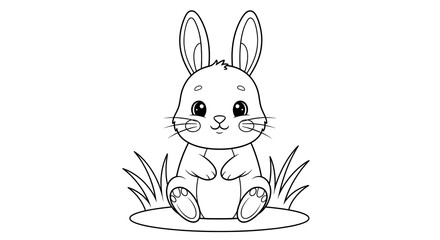 Fototapeta premium Kids coloring page illustration of cute bunny rabbit sitting in grass, line drawing