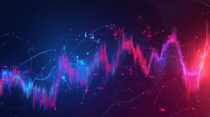Dynamic Financial Analysis: A vibrant, neon-lit representation of fluctuating financial data, capturing the essence of market trends.