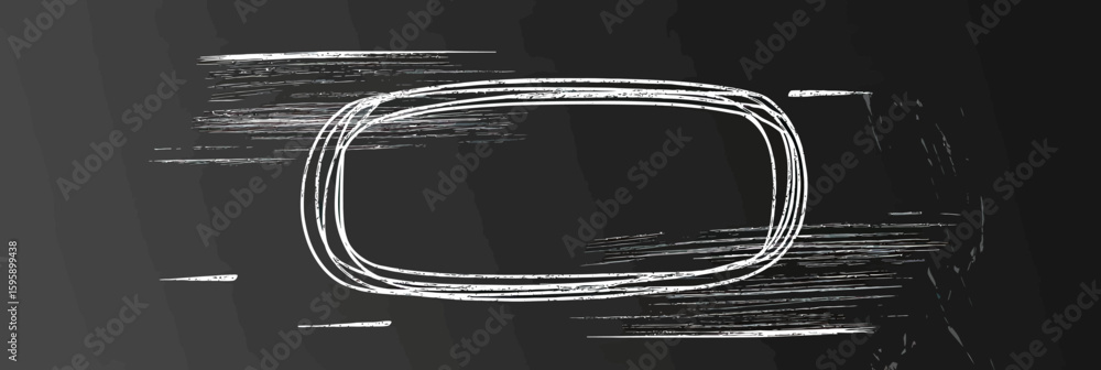 Poster hand drawn chalkboard style white oval frame with textured brush stroke scribble on dark background 