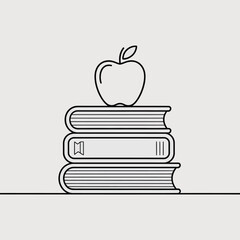 Stack of books with apple on top education concept illustration