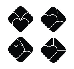 Set heart shape photo collage grid. Romantic empty photo frame collage on heart shapes.