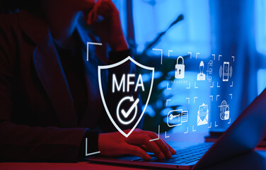 MFA, Multi-Factor Authentication Security Concept. Icons related to MFA, security locks,...