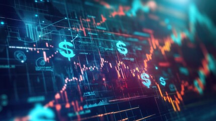 Financial Dynamics: An illustrative representation of financial markets, showcasing intricate data visualization, currency symbols, and dynamic charts.
