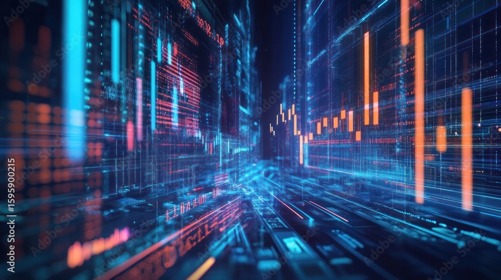 Aufkleber cybernetic cityscape: a futuristic and dynamic cityscape of glowing lines and data streams, showcasi