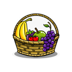 fruits in wood basket illustration